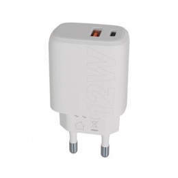 Hálózati töltő, USB-A + USB-C, 12W, AVAX "CH312W Speedy", fehér